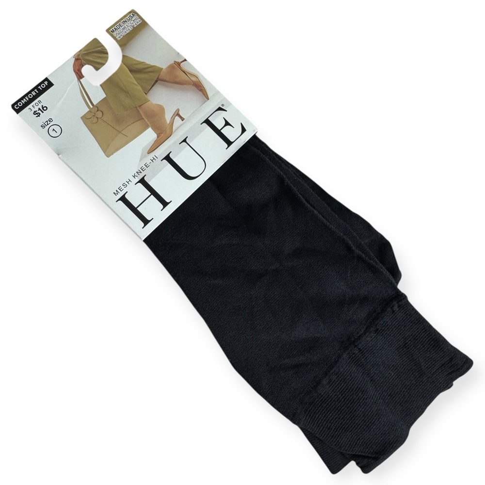 HUE Mesh Knee-Hi Socks Black Comfort Top Size 1 Sheer Hosiery DD0114